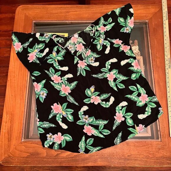 Old Navy Black GreenโHoliday Vacation TopโBlouse - Picture 1 of 12